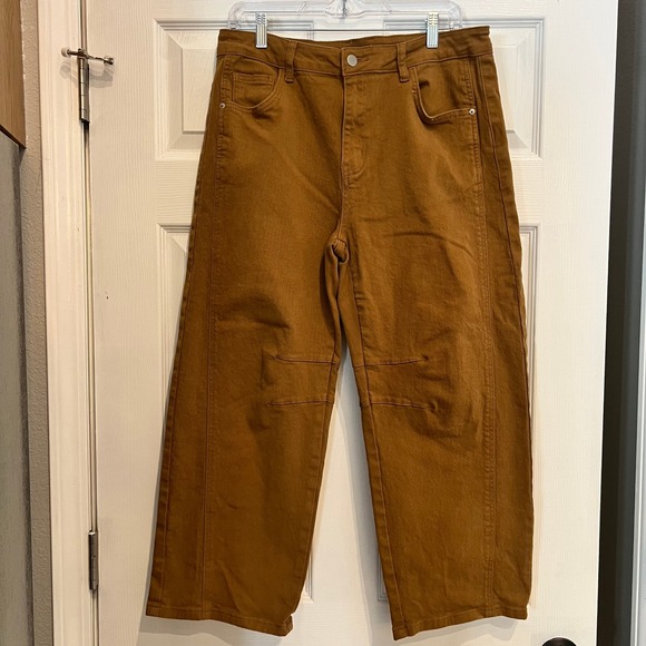 Flamingals Pants - Flamingals Wide Leg Pants Cotton Twill Tobacco Brown High Rise XL Gorpcore